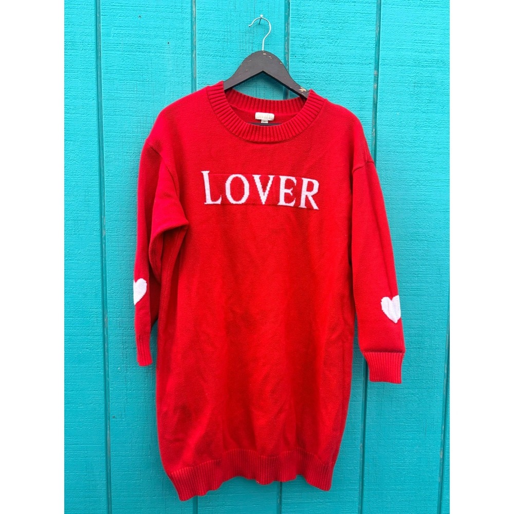J For Justify Red‎ Lover Graphic Sweater Dress Heart Elbow Patches Womens 1X